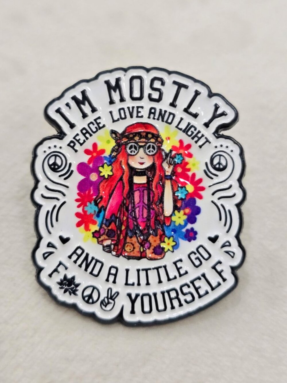 Artisan Mostly Peace Love Light Little Go F Yourself Hippie Enamel Pin OS NWT